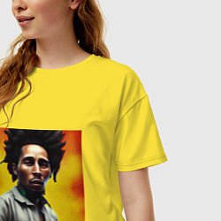 Футболка оверсайз женская Граффити Арт в оранжевых тонах Боб Марли, цвет: желтый — фото 2
