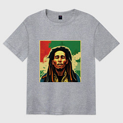 Футболка оверсайз женская Боб Марли в красных цветах граффити, цвет: меланж