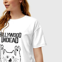 Футболка оверсайз женская Hollywood Undead - rock cat, цвет: белый — фото 2