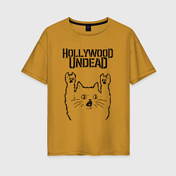 Футболка оверсайз женская Hollywood Undead - rock cat, цвет: горчичный