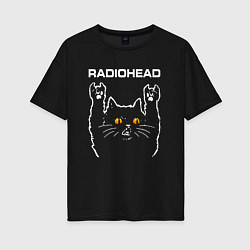 Футболка оверсайз женская Radiohead rock cat, цвет: черный