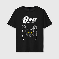 Футболка оверсайз женская David Bowie rock cat, цвет: черный