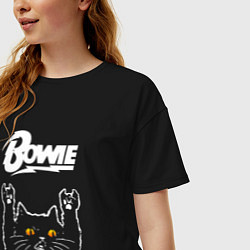 Футболка оверсайз женская David Bowie rock cat, цвет: черный — фото 2