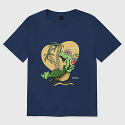 Футболка оверсайз женская Черепаха на отдыхе, футболка хб, цвет: тёмно-синий