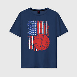 Футболка оверсайз женская Volleyball USA, цвет: тёмно-синий