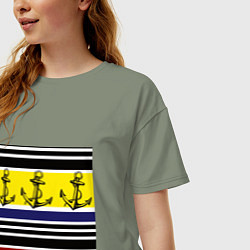 Футболка оверсайз женская Якоря на полосатом фоне, цвет: авокадо — фото 2