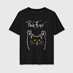 Футболка оверсайз женская Pink Floyd rock cat, цвет: черный