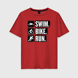 Женская футболка оверсайз Swim bike run