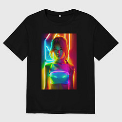 Женская футболка оверсайз Japanese girl - neon glow - neural network
