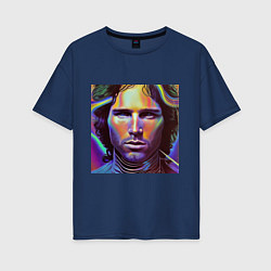 Женская футболка оверсайз Jim Morrison neon portrait art