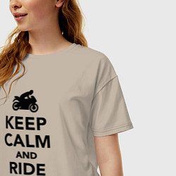 Футболка оверсайз женская Keep calm and ride on, цвет: миндальный — фото 2