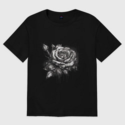 Футболка оверсайз женская Роза нарисованная карандашом, цвет: черный