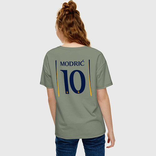Женская футболка оверсайз Лука Модрич ФК Реал Мадрид форма 2324 домашняя / Авокадо – фото 4