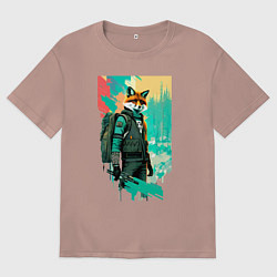 Футболка оверсайз женская Лис-геолог - нейросеть, цвет: пыльно-розовый