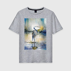 Женская футболка оверсайз Цапля на озере - акварель - нейросеть