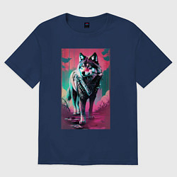 Футболка оверсайз женская Fabulous wolf - neural network, цвет: тёмно-синий