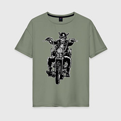 Женская футболка оверсайз Skull biker with beer
