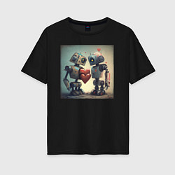 Женская футболка оверсайз Два робота с сердцем