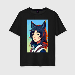 Женская футболка оверсайз Девочка-волчонок - нейросеть - аниме