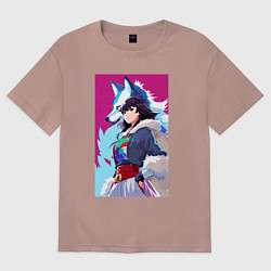 Женская футболка оверсайз Girl and wolf - anime - neural network