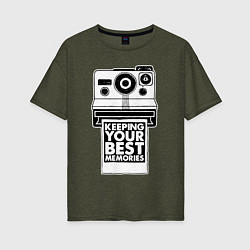 Футболка оверсайз женская Polaroid best memories, цвет: меланж-хаки