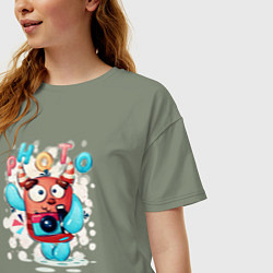 Футболка оверсайз женская Милый монстр фотограф, цвет: авокадо — фото 2