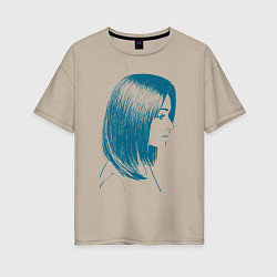 Женская футболка оверсайз Нарисованный тушью портрет девушки