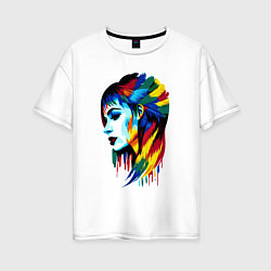 Женская футболка оверсайз Цветной профиль девушки