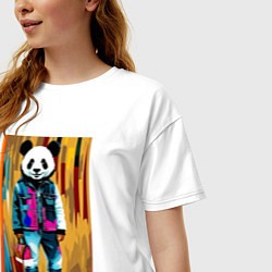 Футболка оверсайз женская Funny panda - pop art, цвет: белый — фото 2