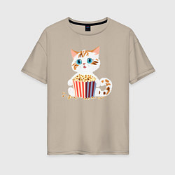 Женская футболка оверсайз Котенок с попкорном