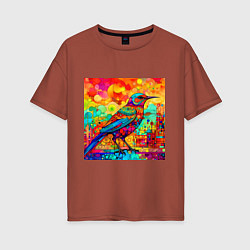 Женская футболка оверсайз Красочная птица - мозаика - нейросеть