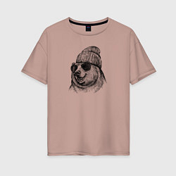 Женская футболка оверсайз Медведь в шапке