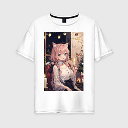 Женская футболка оверсайз New Years cat girl