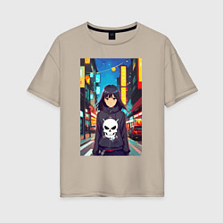 Женская футболка оверсайз Крутая девчонка в ночном городе - аниме