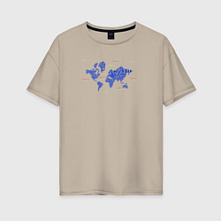 Женская футболка оверсайз Синяя карта мира