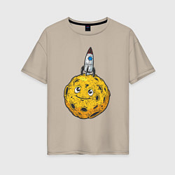 Женская футболка оверсайз Ракета на луне