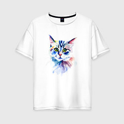 Женская футболка оверсайз Акварельный волшебный котик