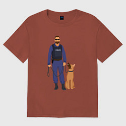 Футболка оверсайз женская Полицейский с собакой, цвет: кирпичный