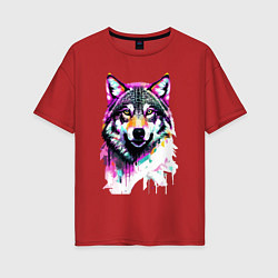 Женская футболка оверсайз Волчья морда - поп-арт - цвет