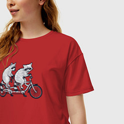 Футболка оверсайз женская Енотики на велике, цвет: красный — фото 2