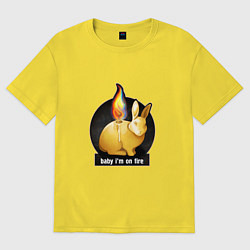 Футболка оверсайз женская Кролик свеча детка я огонь, цвет: желтый