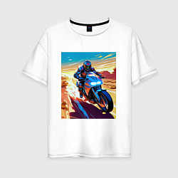 Женская футболка оверсайз Мотоциклист в пустыне
