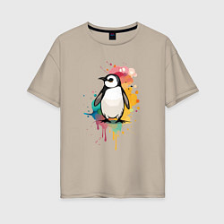 Женская футболка оверсайз Красочный пингвин