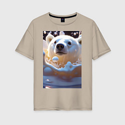 Женская футболка оверсайз Белый медведь в молоке