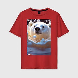 Женская футболка оверсайз Белый медведь в молоке
