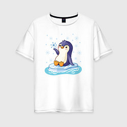 Женская футболка оверсайз Пингвин на льдине