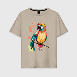 Женская футболка оверсайз Попугай в брызгах краски