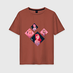 Женская футболка оверсайз Хаотичные арты участниц Блэк Пинк