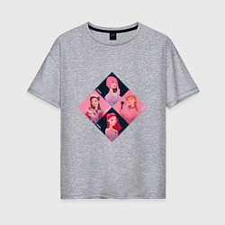 Женская футболка оверсайз Сгруппированные арты участниц Блэк Пинк