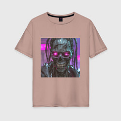 Женская футболка оверсайз Зомби скелет в стиле киберпанк